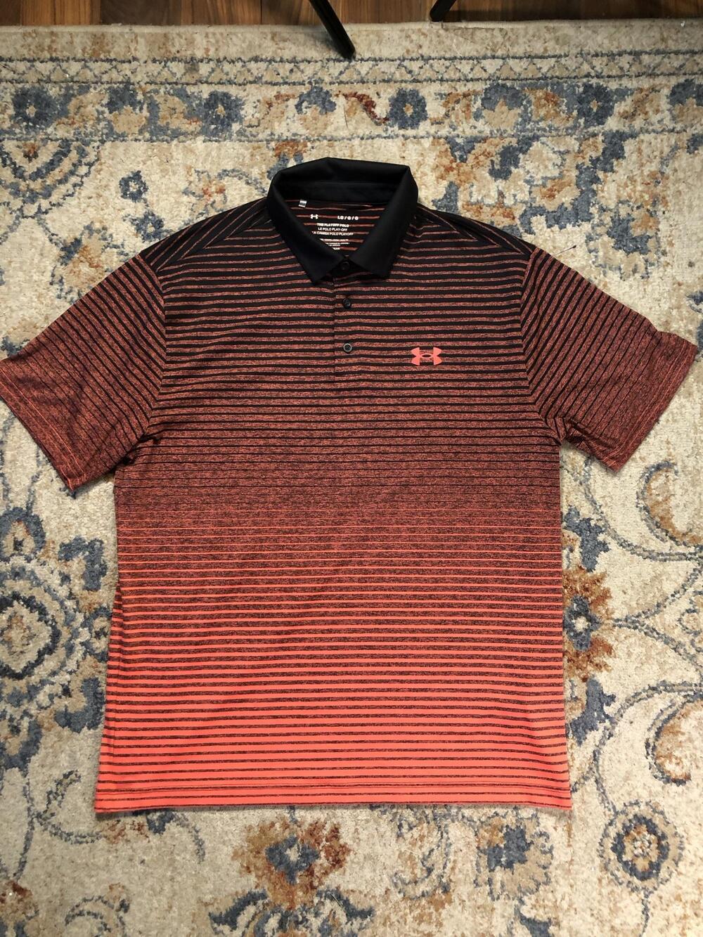 Under Armour The Playoff Polo Shirt Mens L Orange Stripe Ombre HeatGear Golf